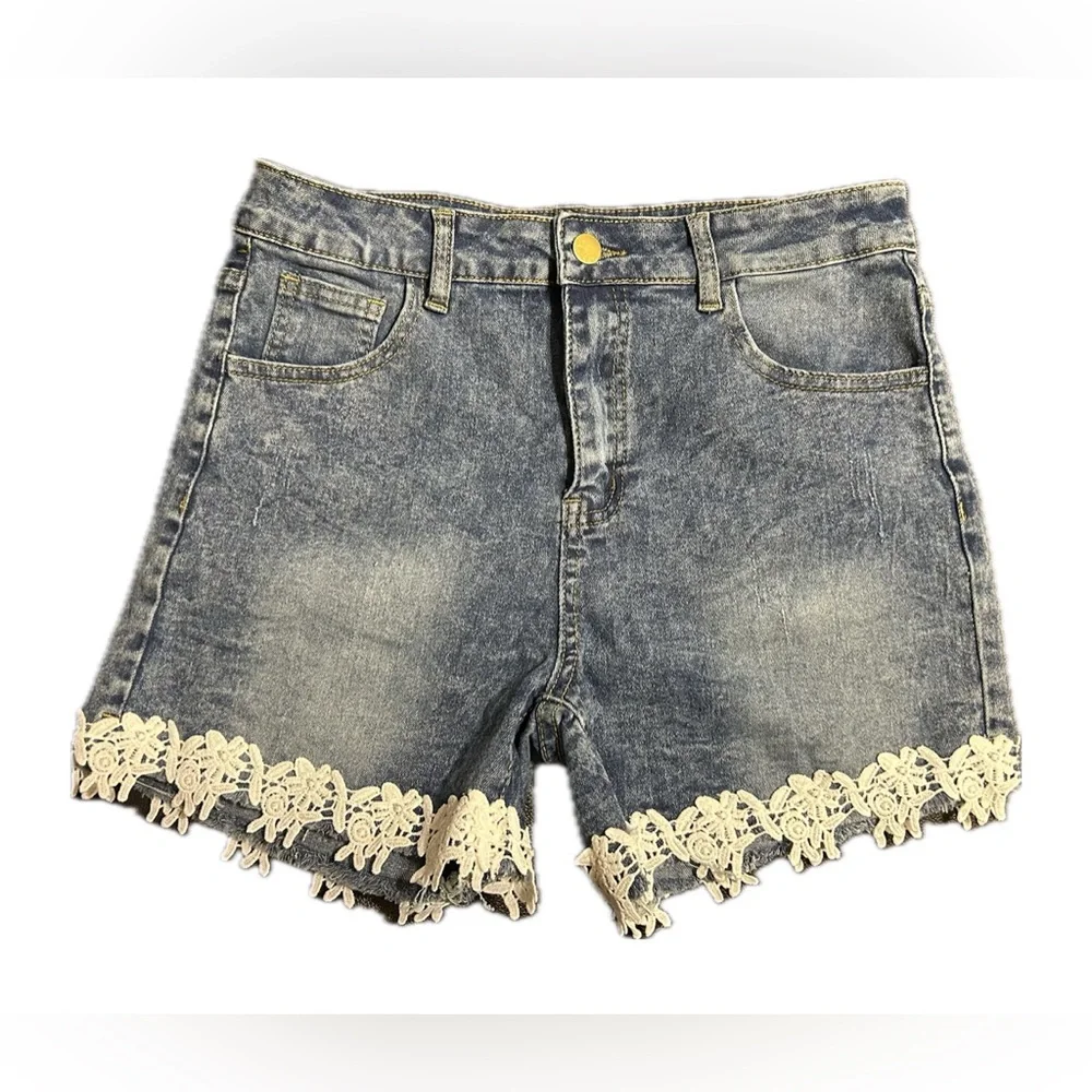 NWOT Denim Shorts with Lace Hem.